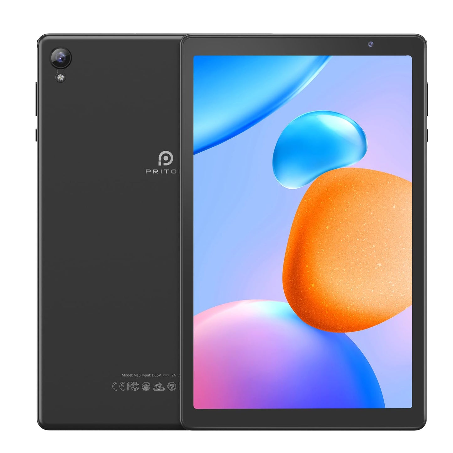 PRITOM Tablets 10 inch, TAB10 Android 14 Tablet, Quad-Core, WiFi, 32 GB, 6000mAh, HD IPS Display, Dual Camera, Bluetooth (Gray)