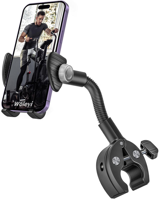 Gooseneck Spin Bike Phone Holder, Cell Phone Mount Exercise Bike Handlebar Clamp for Stationary Bicycle, Treadmill, Microphone S