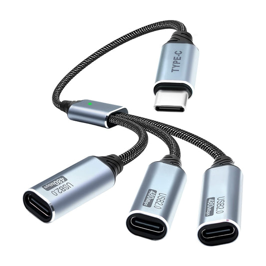 Duttek Multi USB C Splitter Cable, USB C Splitter 1 in 3 Out, Type C Male to 3 Female Nylon Braided Cable Support Charging and 4