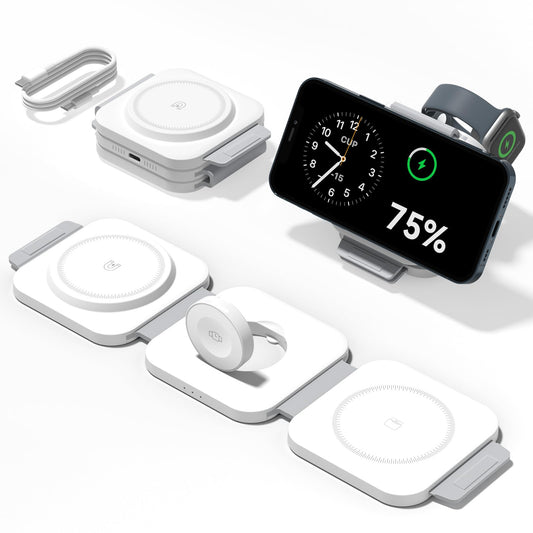 3 in 1 Charging Station for Apple Multiple Devices, Foldable Magnetic Fast Wireless Charger Dock, Travel Charging Pad for iPhone