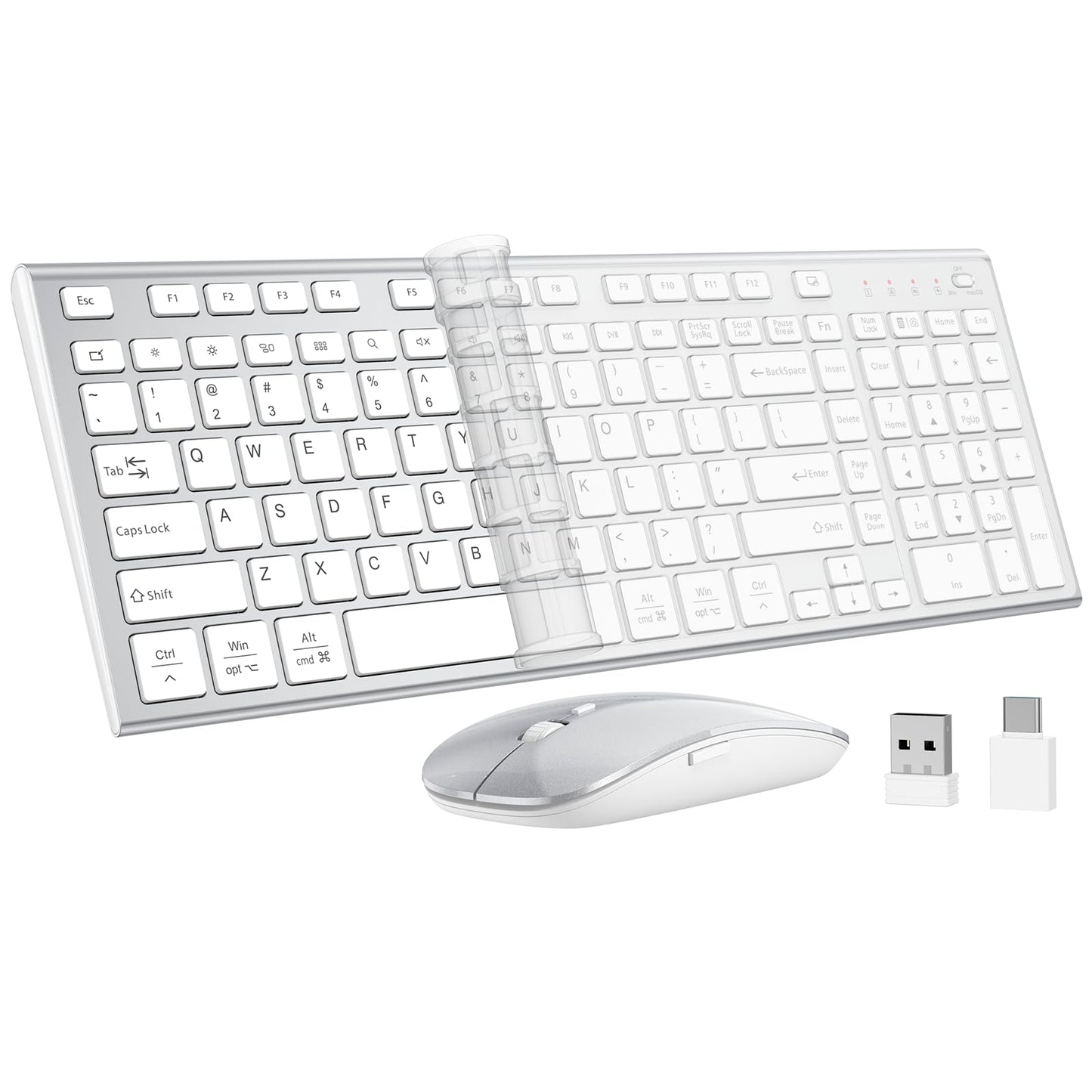 Wireless Keyboard and Mouse, GALENMORO Silent Quiet Combo Low Profile USB C Full Size Compact with Number Pad Flat Soft Touch Co