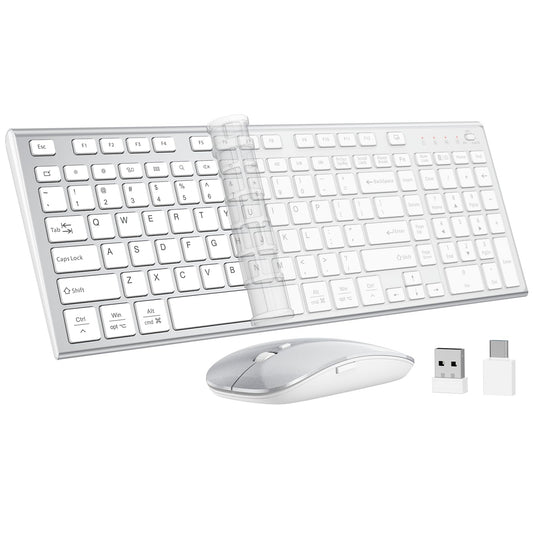 Wireless Keyboard and Mouse, GALENMORO Silent Quiet Combo Low Profile USB C Full Size Compact with Number Pad Flat Soft Touch Co