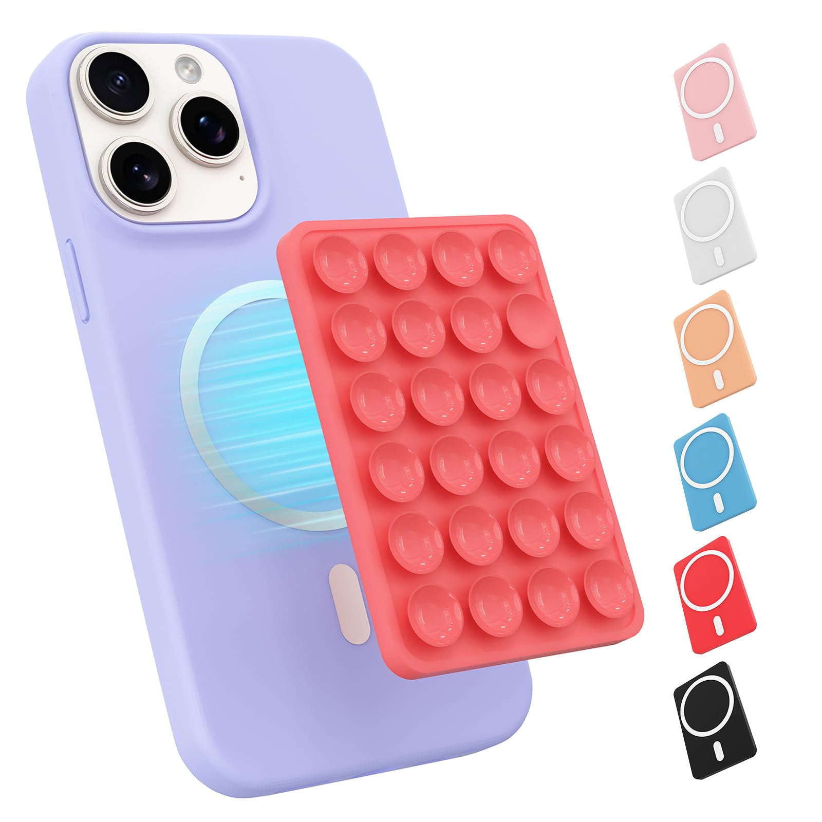 Magnetic Suction Phone Mount for MagSafe Case,Silicone Sticky Phone Grip Holder for iPhone,Removable Hands-Free Selfie/Video for