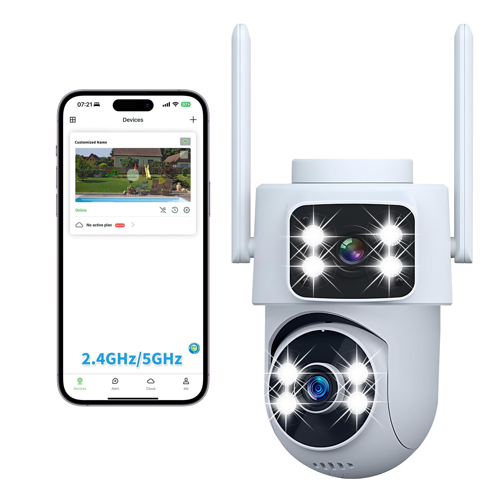 DZCCTVIPC Dual-Lens 2K Smart Indoor/Outdoor Security Camera, 5GHz Wi-Fi, 360 AI Motion Tracking,Color Night Vision,IP65 Weatherp