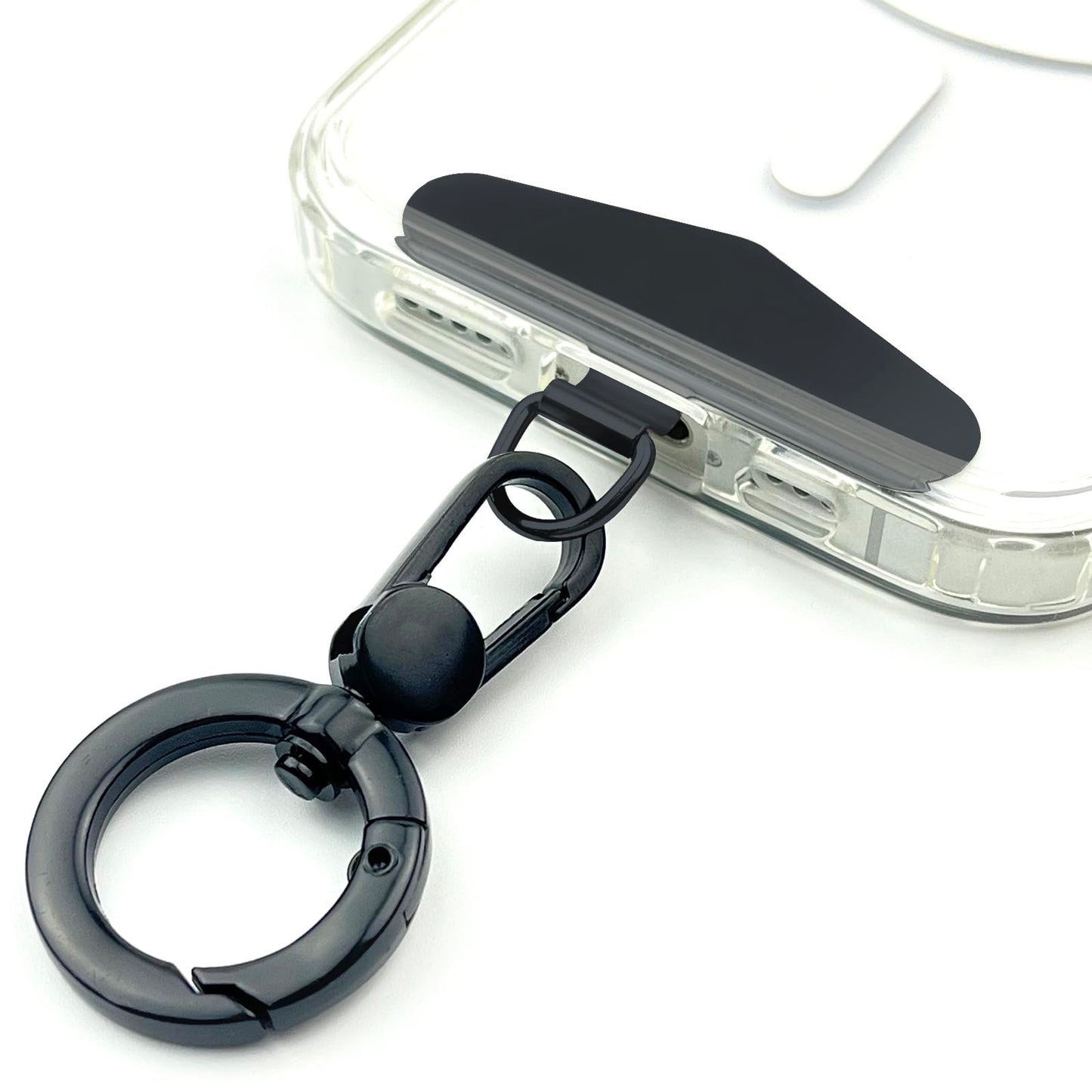 TENOC Metal Phone Tether, Universal Cellphone Lanyard Pad with 360 Rotation Spring Ring, Black