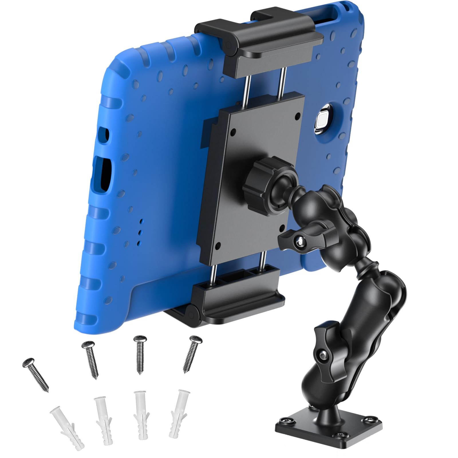 PLDHPRO Tablet Mount for Truck, Heavy Duty Drill Base Tablet Holder for Car Dashboard, Adjustable 2-Stage Stand Compatible with