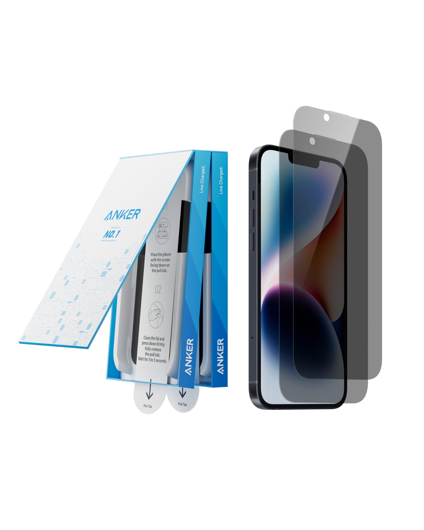 Anker 2 Pack for iPhone 13/13 Pro/14 Privacy Screen Protector, Anti-Spy HD Tempered-Glass Privacy Screen Protector, Easy Install