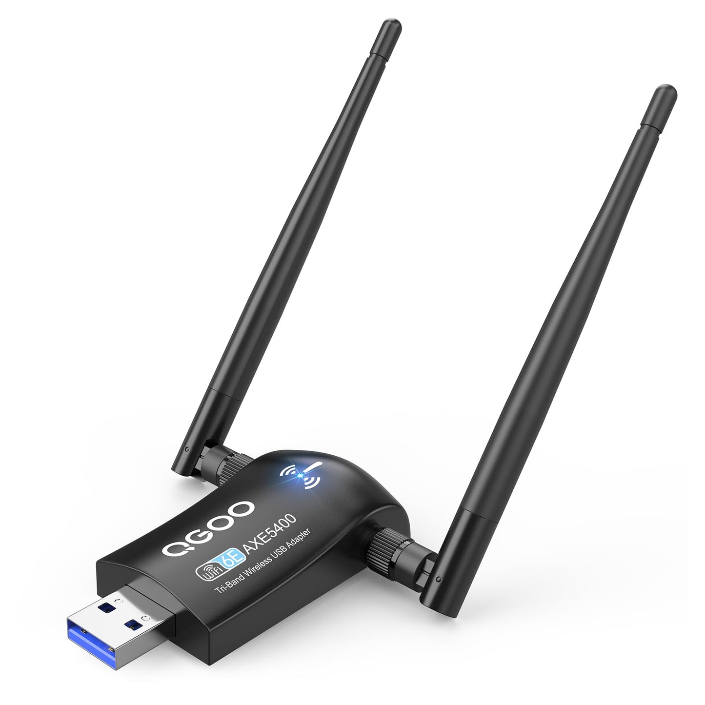 Tri-Band WiFi 6E Adapter for Desktop PC: QGOO USB 3.0 Axe 5400 Wireless Network Receiver/Dongle with 5dBi Dual Antennas, WiFi Ca