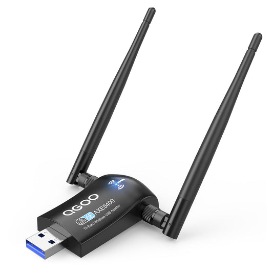 Tri-Band WiFi 6E Adapter for Desktop PC: QGOO USB 3.0 Axe 5400 Wireless Network Receiver/Dongle with 5dBi Dual Antennas, WiFi Ca