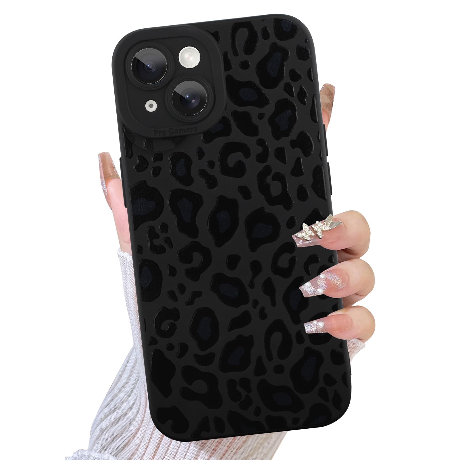 TEAUGHT Compatible with iPhone 14 Case Cute Pattern Black Leopard Print Cheetah Camera Protection Cover, Cheetah Pattern Case Si