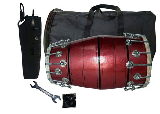 Gt Manufacturers Wooden Musical Dholak Instrument Drum Nuts & Bolt With Full Tool Kit (Maroon)