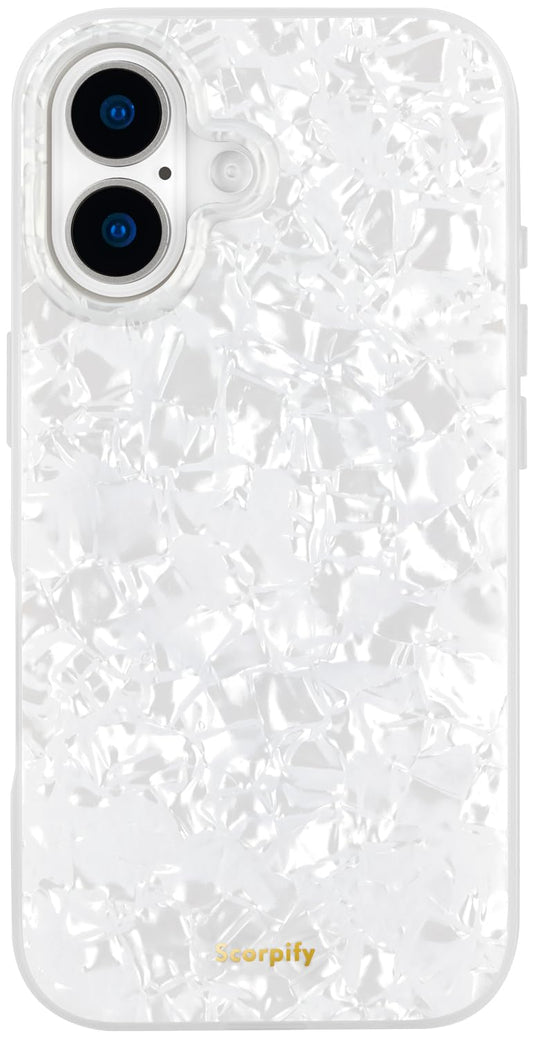 SCORPIFY for iPhone 17 Case [Compatible with MagSafe] with White Pearl Design, Cute Clear Magnetic Phone Cover for Women Girls a