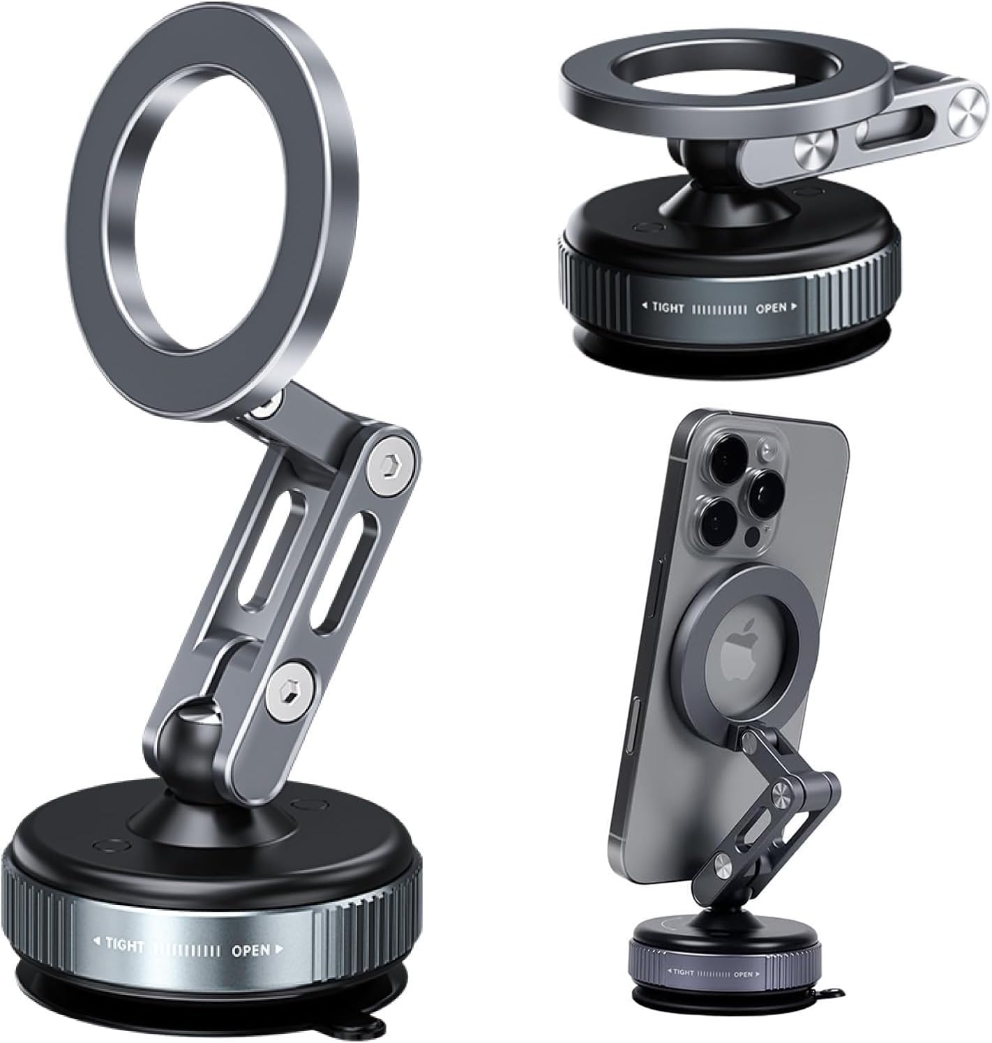 Obmnor Vacuum Magnetic Car Phone Mount for MagSafe, 360 Adjustable Ball Joint, Strong Suction Cup Windshield Phone Holder with A