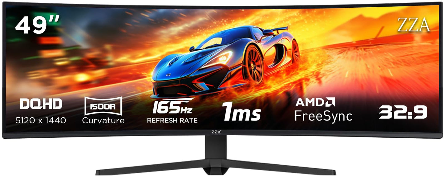 ZZA 49 Inch Curved Monitor, 32:9 Dual QHD 5120x1440 Ultrawide Curved Monitor, 120Hz with 1500R Curvature, 120% sRGB, Height Adju