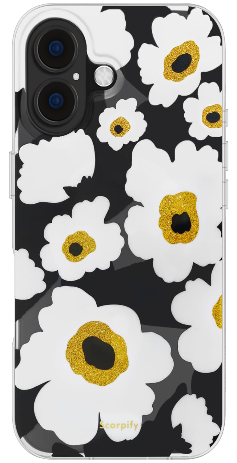 SCORPIFY for iPhone 17 Case [Compatible with MagSafe] with Black Corn Poppy Floral Design, Cute Clear Flower Magnetic Phone Cove