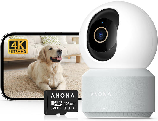Anona 4K UHD Indoor Camera with 128GB SD Card, Pet/Dog/Baby Security Camera with Phone App, 360 Pan-Tilt, 2.4G/5G Wi-Fi 6, Auto-
