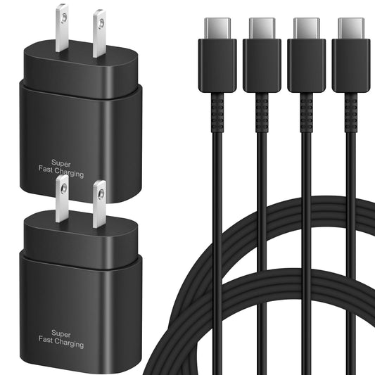 Type C Charger Fast Charging for Samsung - 25W USB C Charger Block, Android Phone Wall Charging with 6Ft Type C to C Cable for G