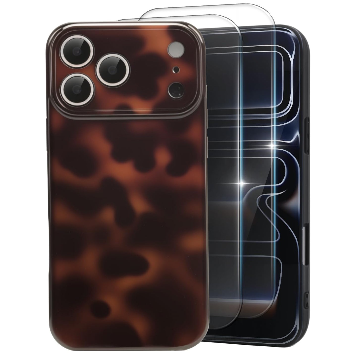 MYY Cute Phone Case for iPhone 17 Pro Max Case, [with 2X Screen Protector] Tortoise Shell Pattern Leopard Full Camera Protective