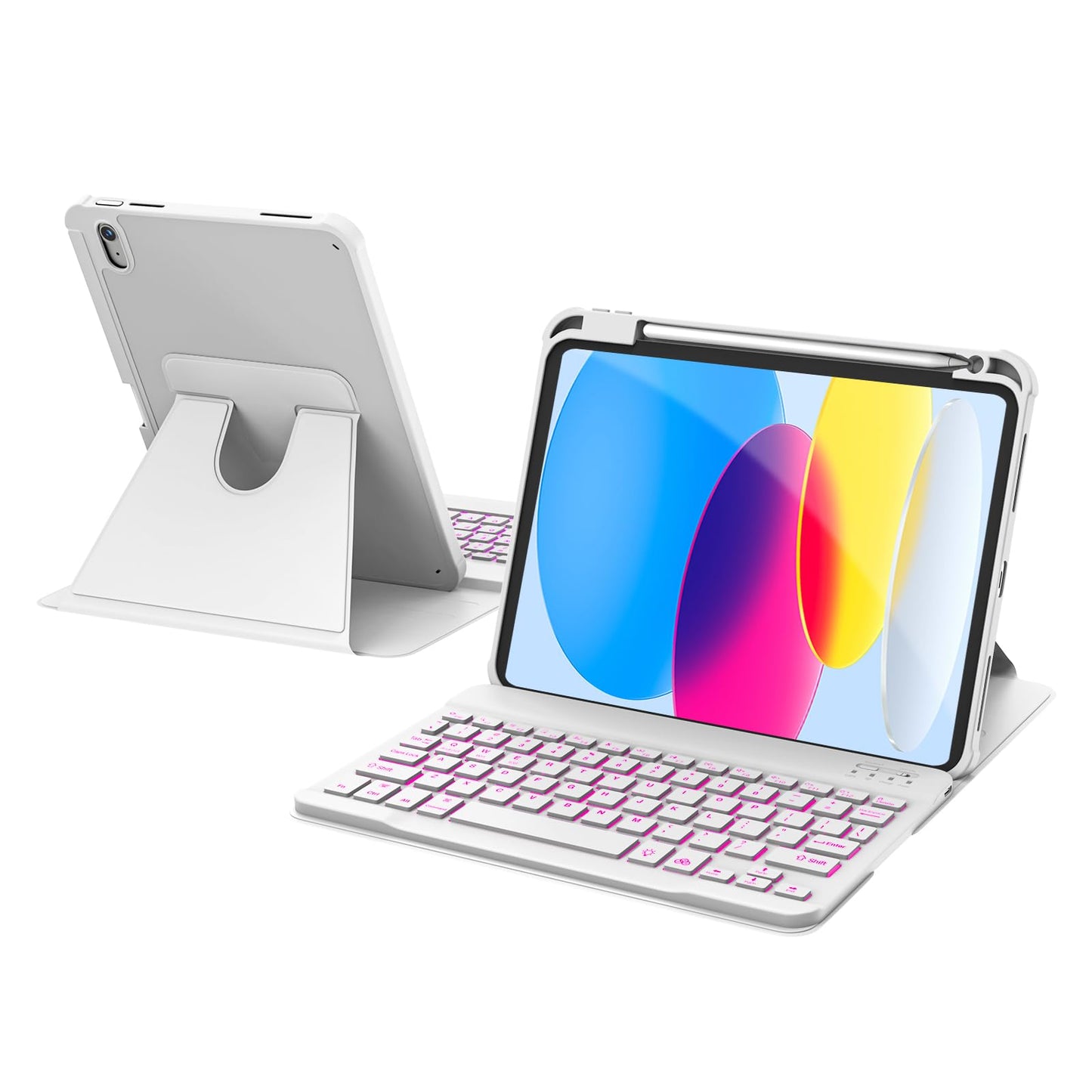 RAYMCRAFT for iPad 11th(A16, 2025)/10th Generation Case with Keyboard, 360 Rotatable Case & Detachable Backlit Keyboard, Precisi