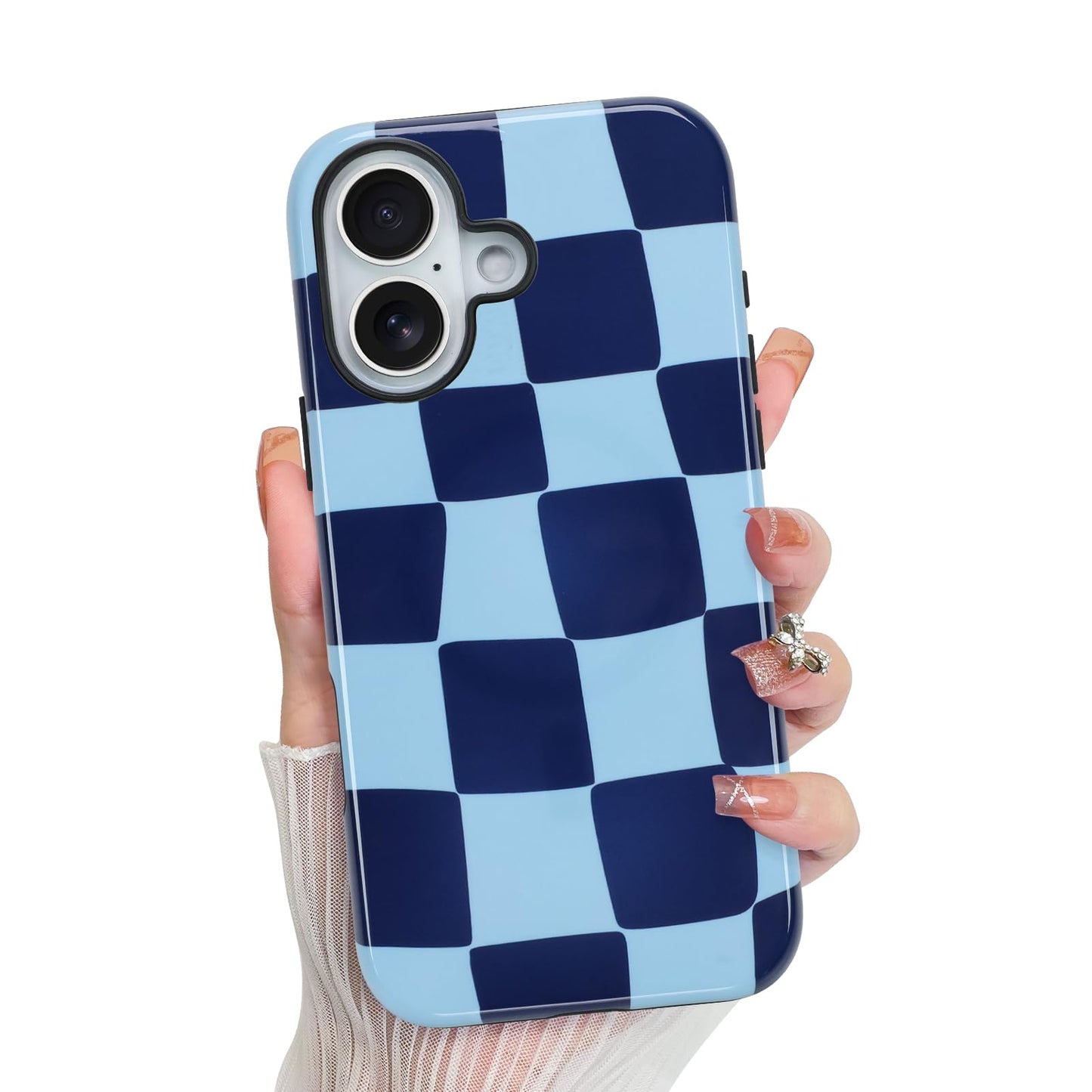 KANGHAR Compatible with iPhone 16 Case, Aesthetic Checkered Cute Pattern, Support for MagSafe Shockproof Cover for Girls Women -