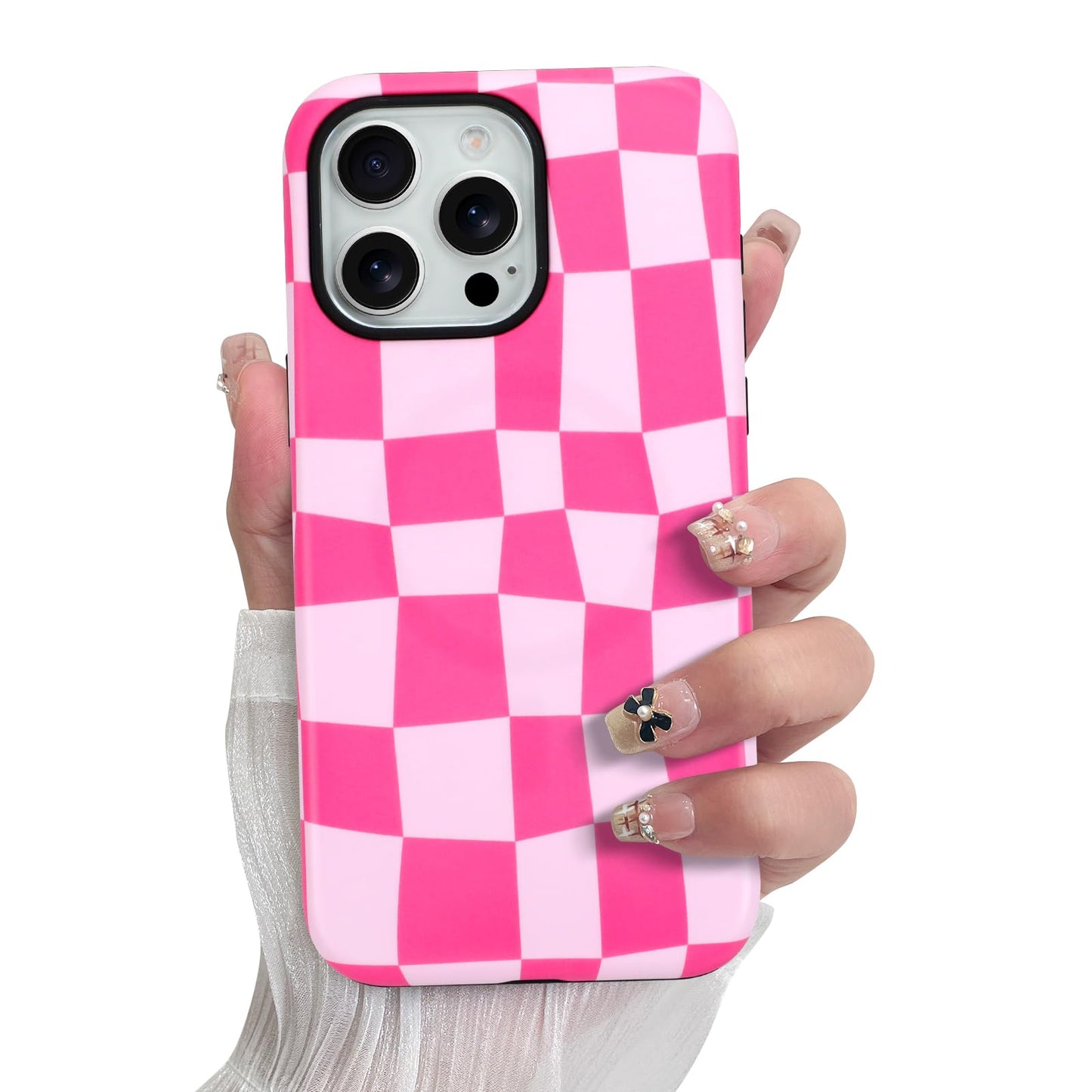 SOKAD Magnetic Checkered Phone Case for iPhone 15 Pro, Cute Grids Plaid Checkerboard Pattern Compatible with Magsafe Matte Prote