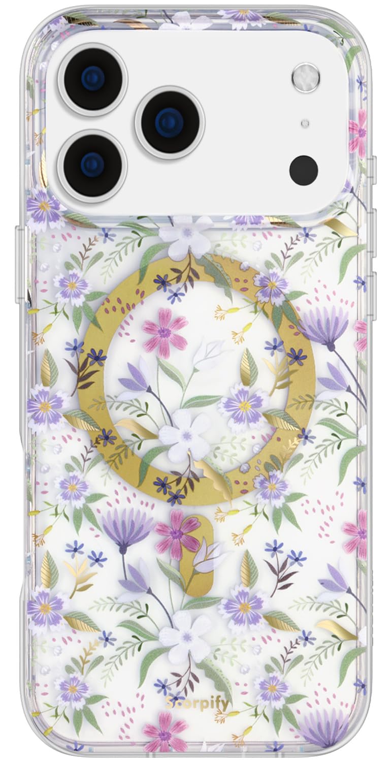 SCORPIFY for iPhone 17 Pro Max Case [Compatible with MagSafe] with Purple Cherry Floral Design, Cute Clear Flower Magnetic Phone