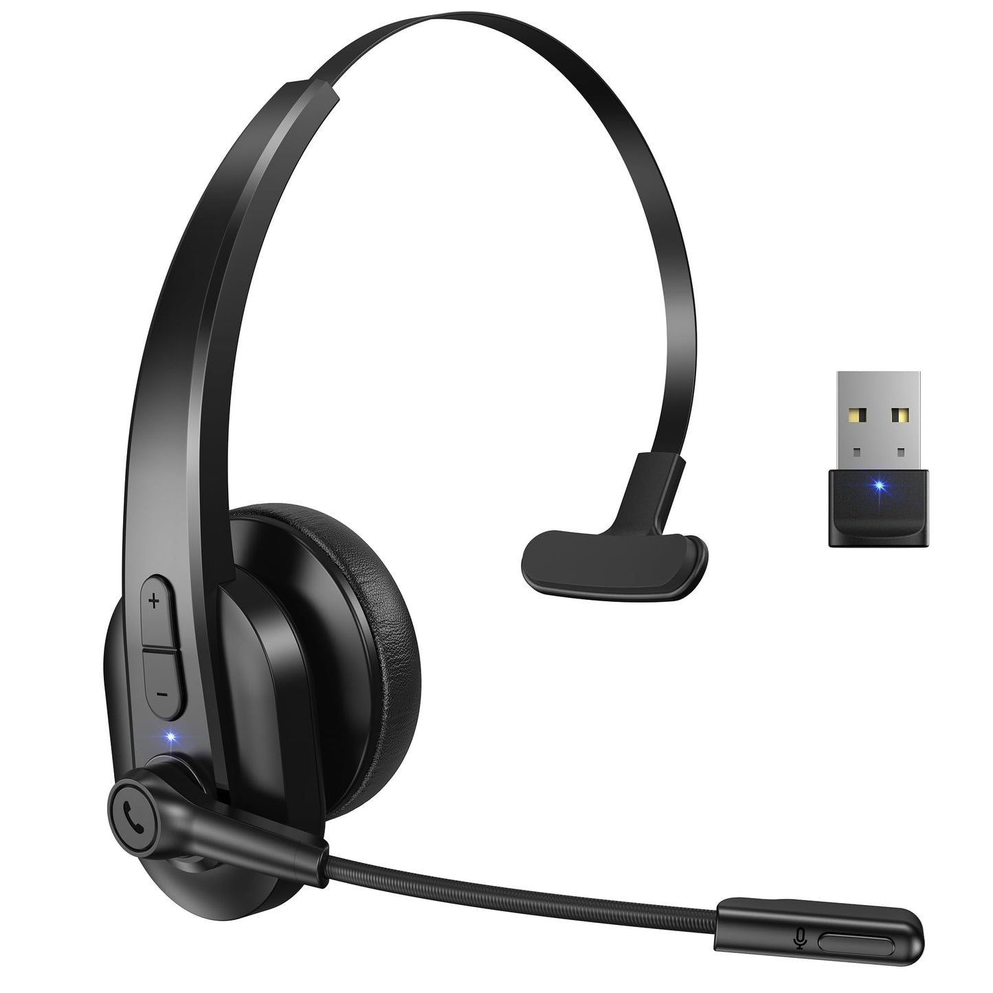 Sarevile Bluetooth Headset with USB Dongle for Computer, Single-Ear Wireless Headset with Noise Cancelling Microphone for Office
