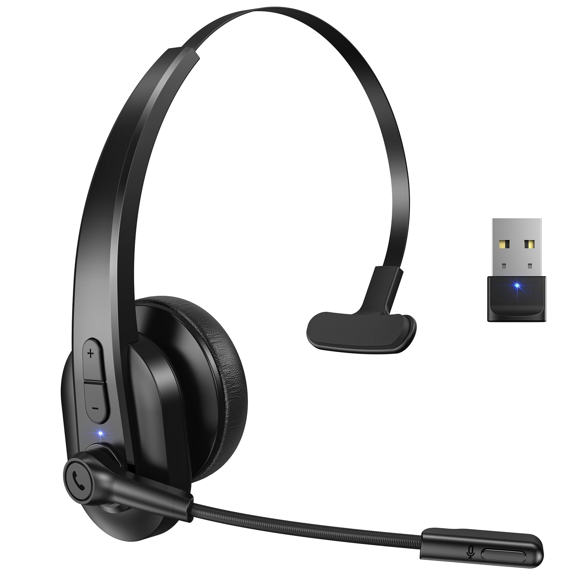 Sarevile Bluetooth Headset with USB Dongle for Computer, Single-Ear Wireless Headset with Noise Cancelling Microphone for Office