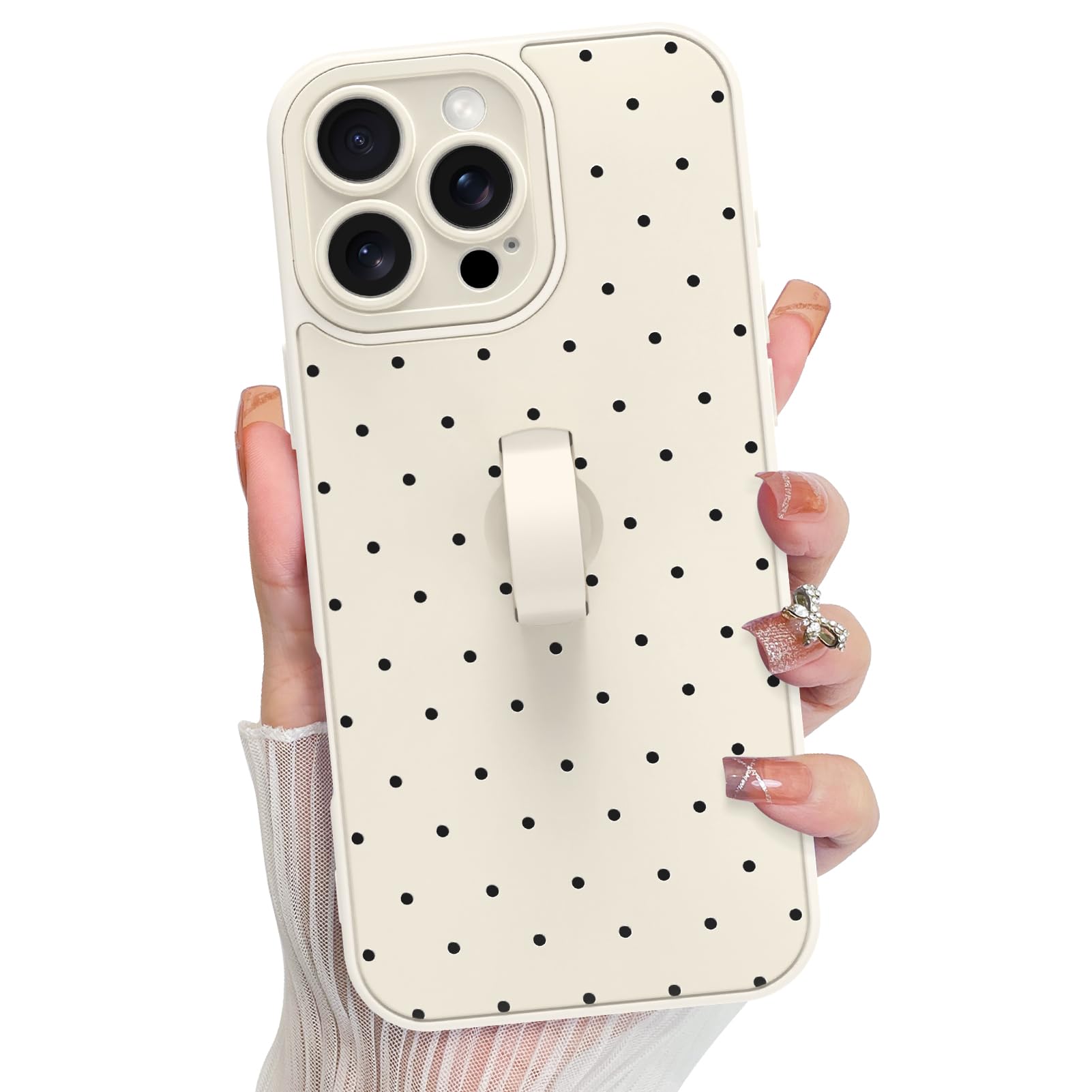 KANGHAR Compatible with iPhone 16 Pro Case, Silicone Spot Cute Pattern, Wristband Kickstand Camera Protection Soft Slim Cover fo