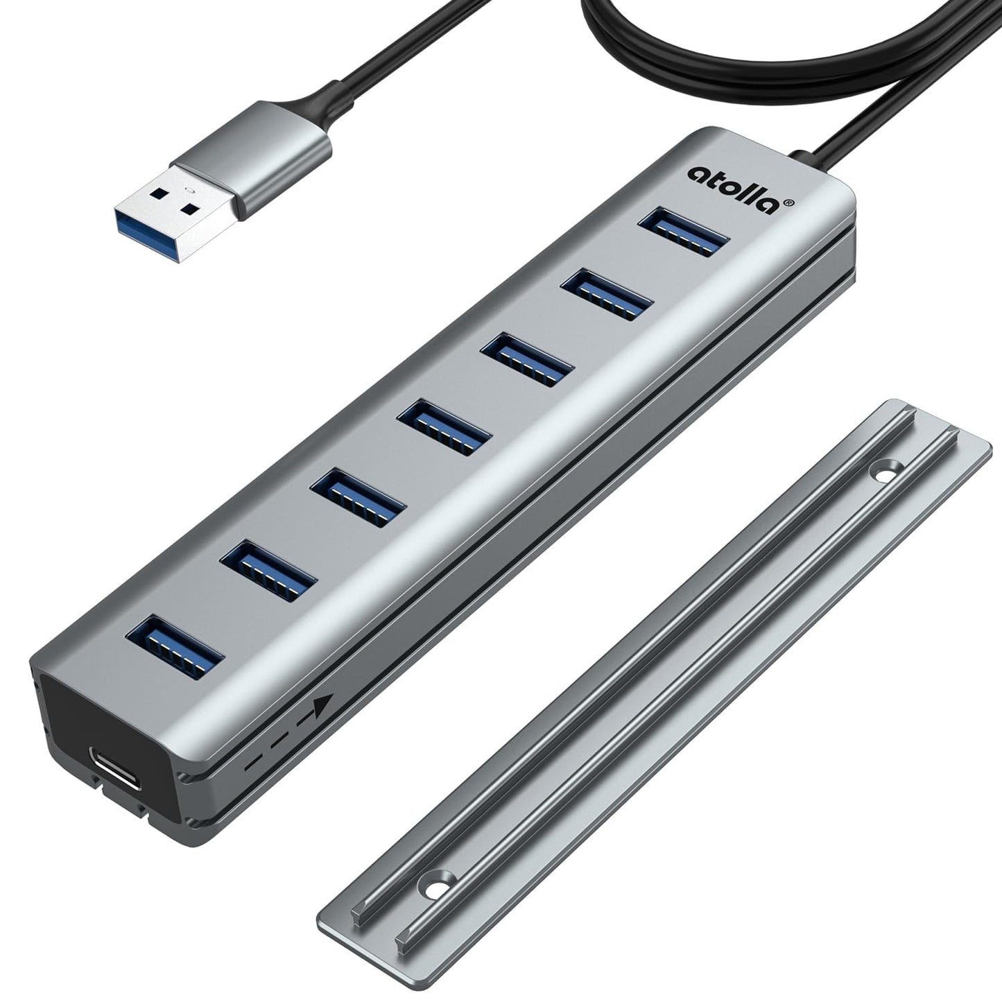 atolla 7-Port USB 3.0 Hub with Removable Sliding Rails - High-Speed Data Splitter for Desk Organization & Stable Connection, Com