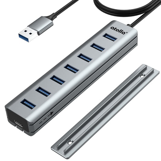 atolla 7-Port USB 3.0 Hub with Removable Sliding Rails - High-Speed Data Splitter for Desk Organization & Stable Connection, Com