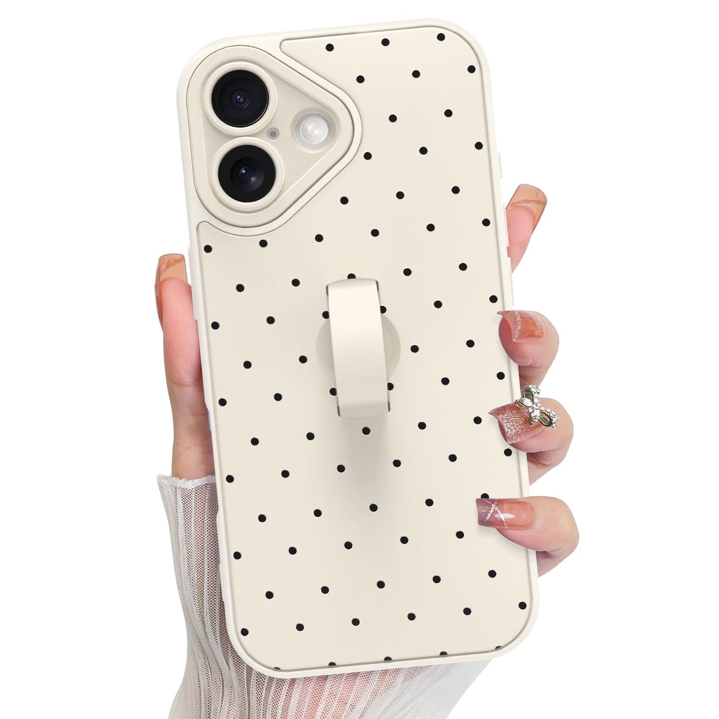 KANGHAR Compatible with iPhone 16 Case, Silicone Spot Cute Pattern, Wristband Kickstand Camera Protection Soft Slim Cover for Gi