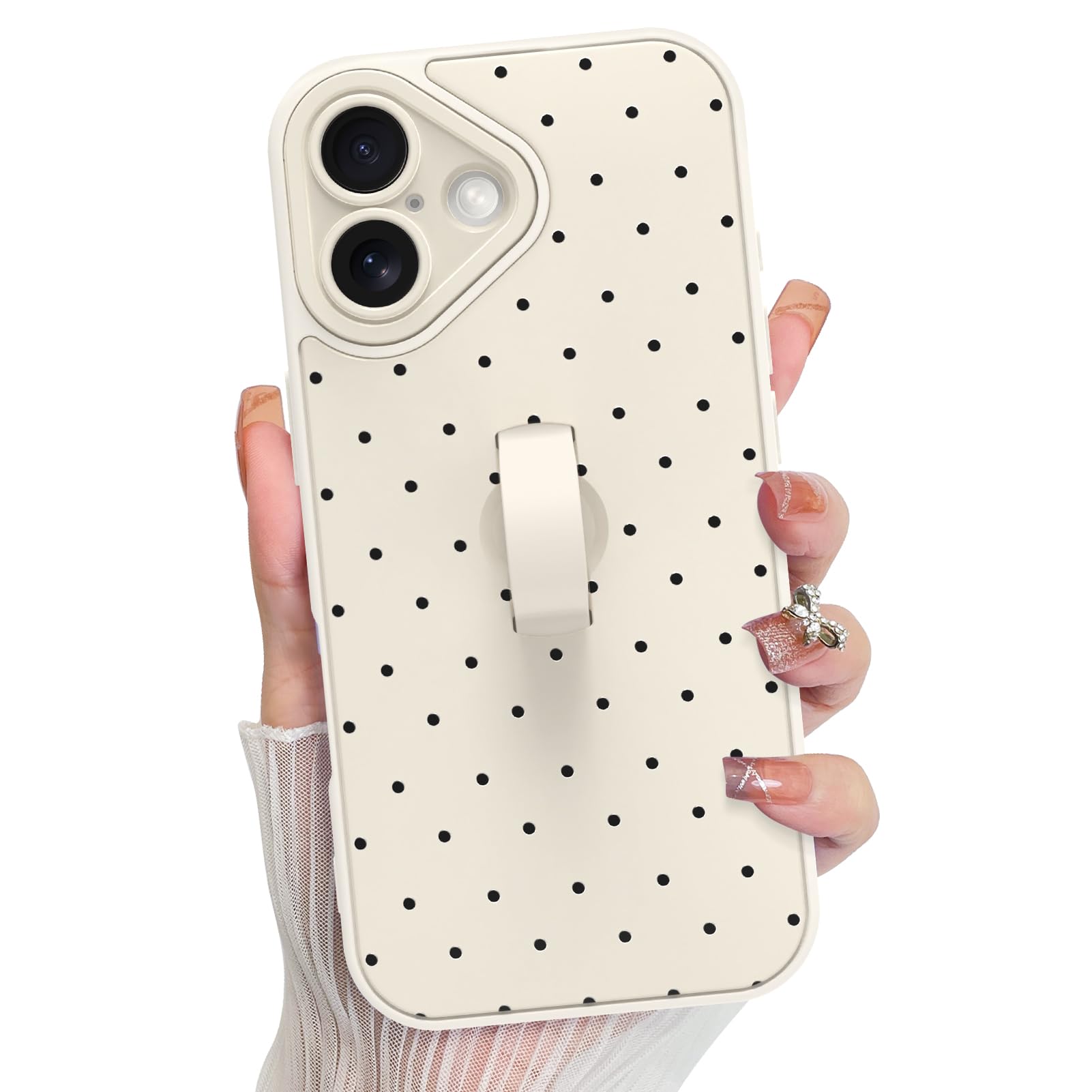KANGHAR Compatible with iPhone 16 Case, Silicone Spot Cute Pattern, Wristband Kickstand Camera Protection Soft Slim Cover for Gi