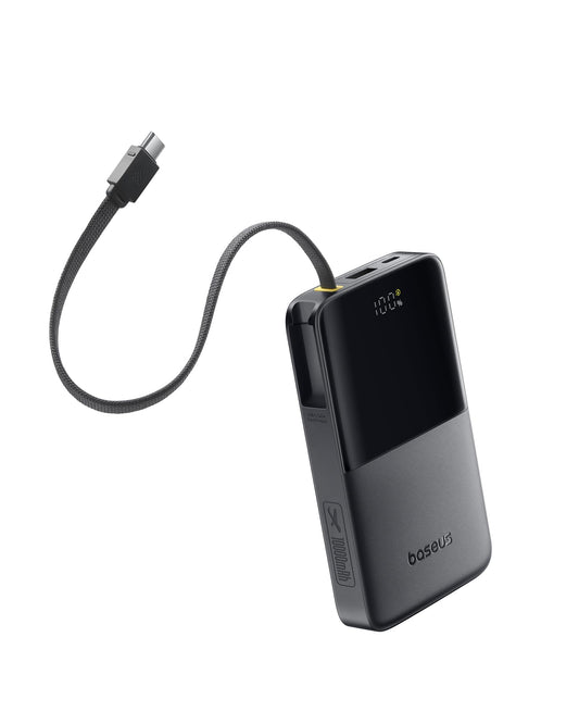 Baseus Portable Charger, 10000mAh Fast Charging Power Bank, 22.5W PD3.0 QC3.0 Battery Pack Built-in USB C Braided Cable, Travel