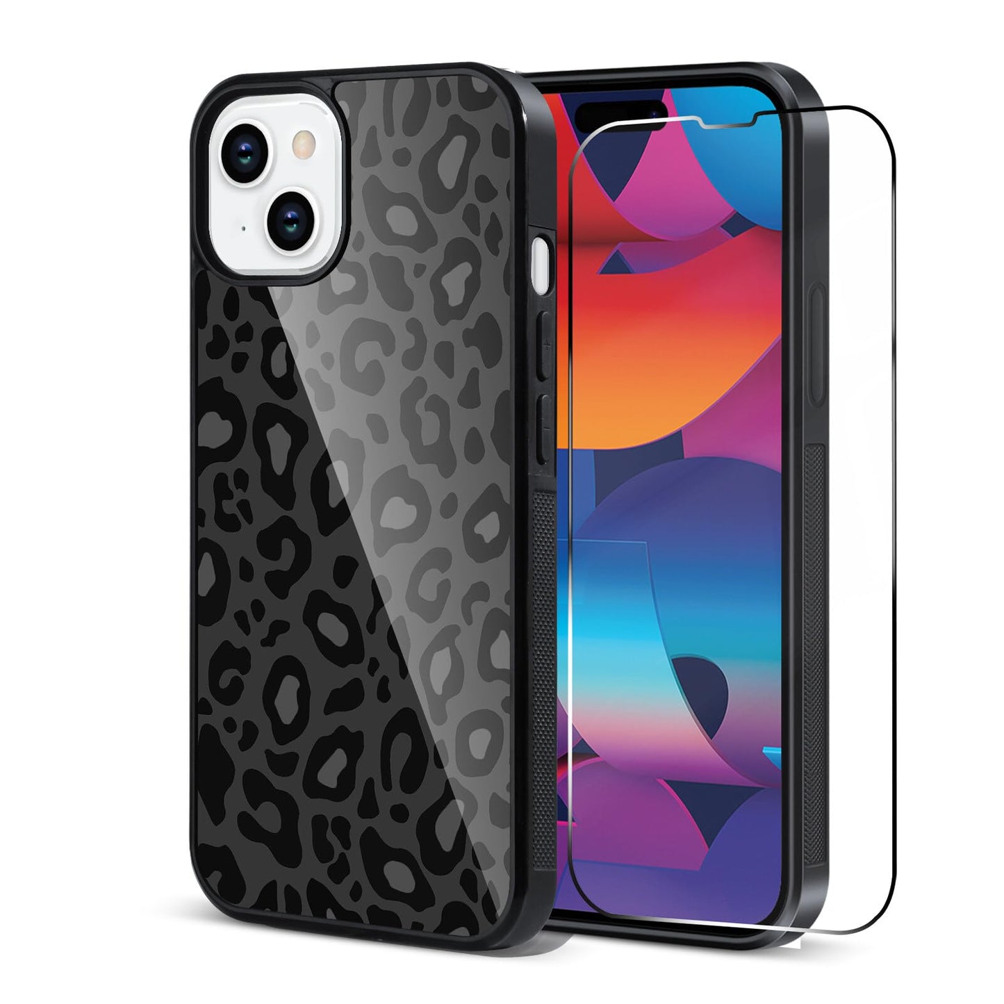 TEAUGHT Compatible with iPhone 15 Case Cute Pattern Black Leopard Print Cheetah + Screen Protector Tire Shockproof Cover, Cheeta