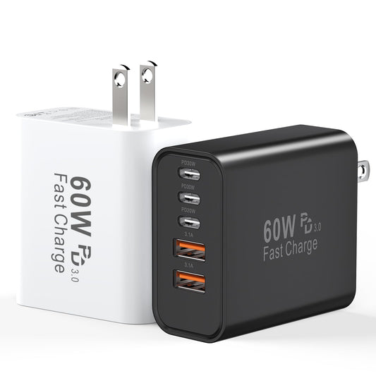 USB C Fast Charger Block, 60W 5-Port USB C Wall Charging Blocks, Type C Charger Fast Charging Brick, 3USB C+2USB A PD&QC3.0 Mult
