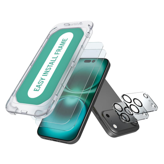 Smartish iPhone 17 Pro Screen Protector + Camera Lens Covers - Tuff Sheet - 2-Pack Tempered Glass 9H Easy Install Frame Case-Fri