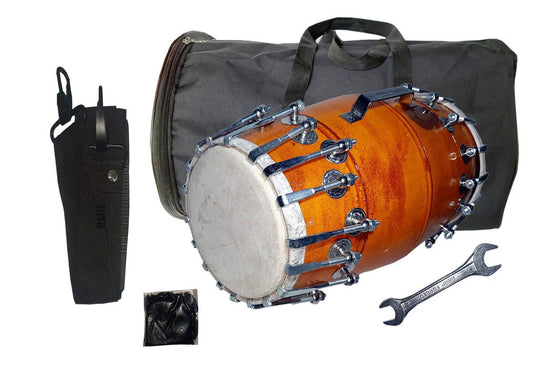Gt Manufacturers Wooden Musical Dholak Instrument Drum Nuts & Bolt With Kit Carry Bag