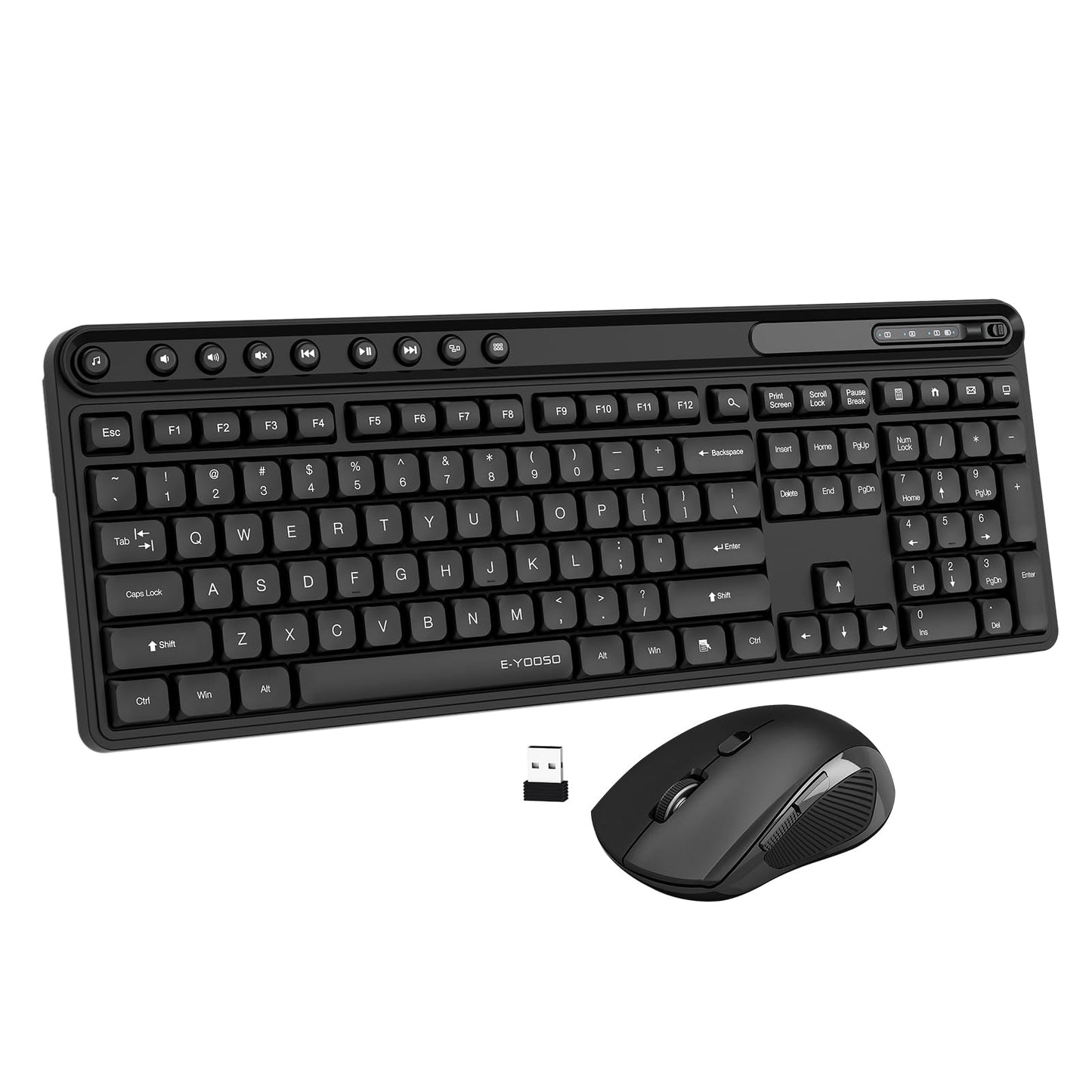 Wireless Keyboard and Mouse Combo, E-YOOSO Full-Sized Computer Wireless Keyboard and Optical Mouse, 2.4Ghz USB Lag-Free Cordless