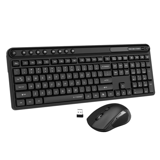 Wireless Keyboard and Mouse Combo, E-YOOSO Full-Sized Computer Wireless Keyboard and Optical Mouse, 2.4Ghz USB Lag-Free Cordless