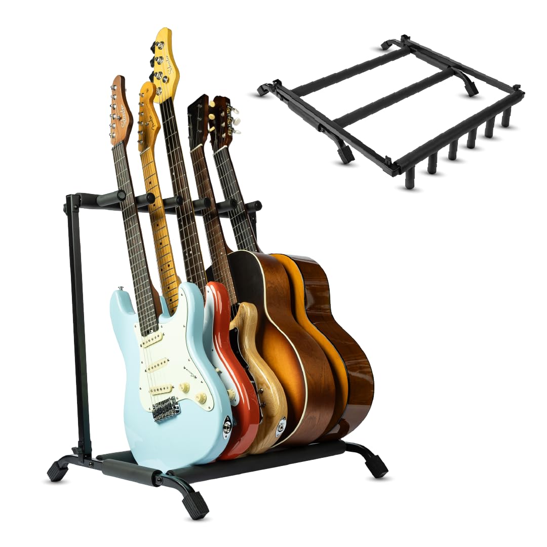 Wayfinder Collapsible Folding 5 Guitar Rack Stand for Acoustic, Electric, and Bass Guitars, Space-Saving & Convenient Storage So