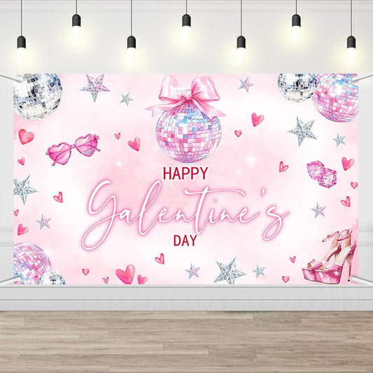 AIBIIN Happy Galentines Day Backdrop 6x3.6ft, Pink Disco Ball Girls Party Photo Background, Galentine Celebration Decoration for
