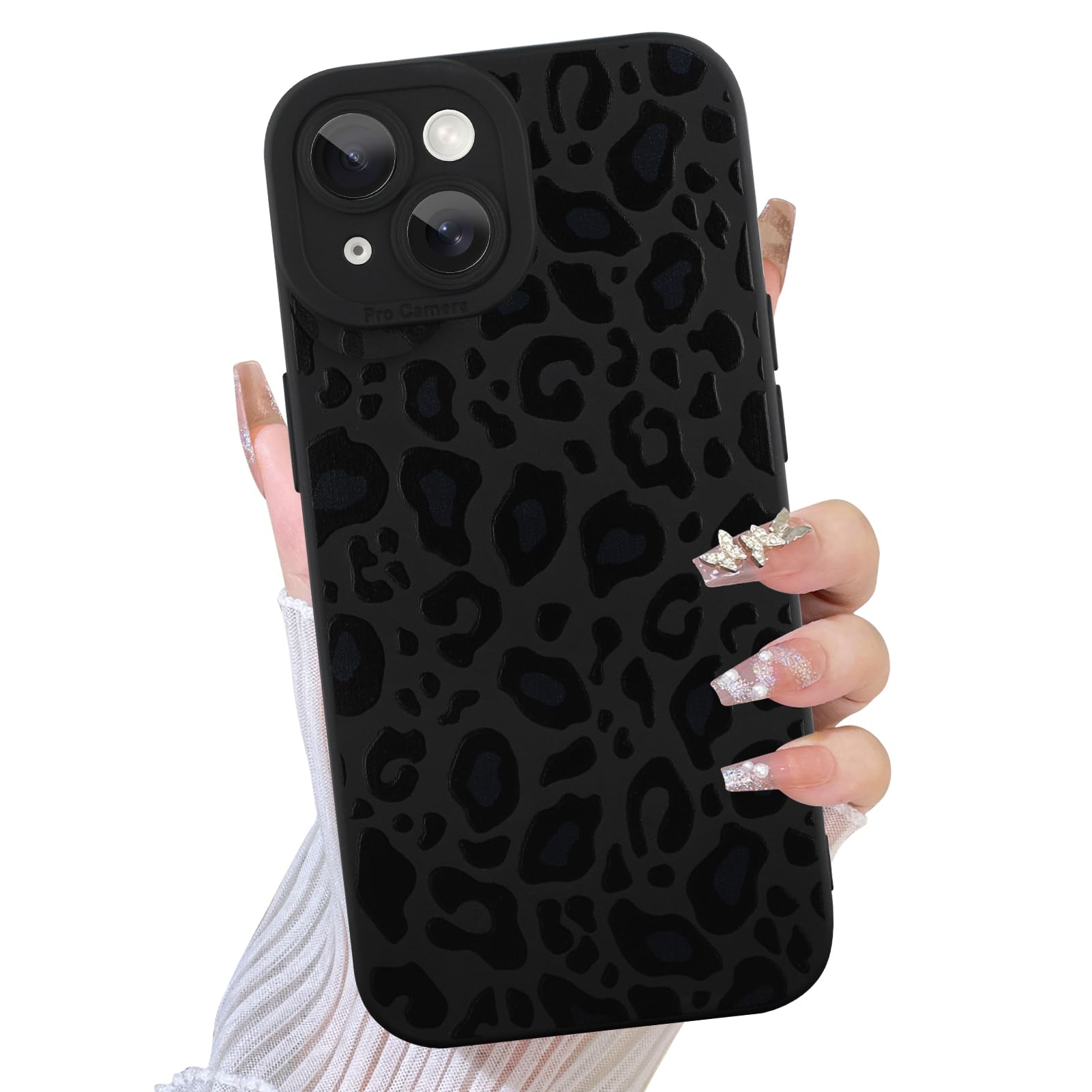 TEAUGHT Compatible with iPhone 15 Case Cute Pattern Black Leopard Print Cheetah Camera Protection Cover, Cheetah Pattern Phone C
