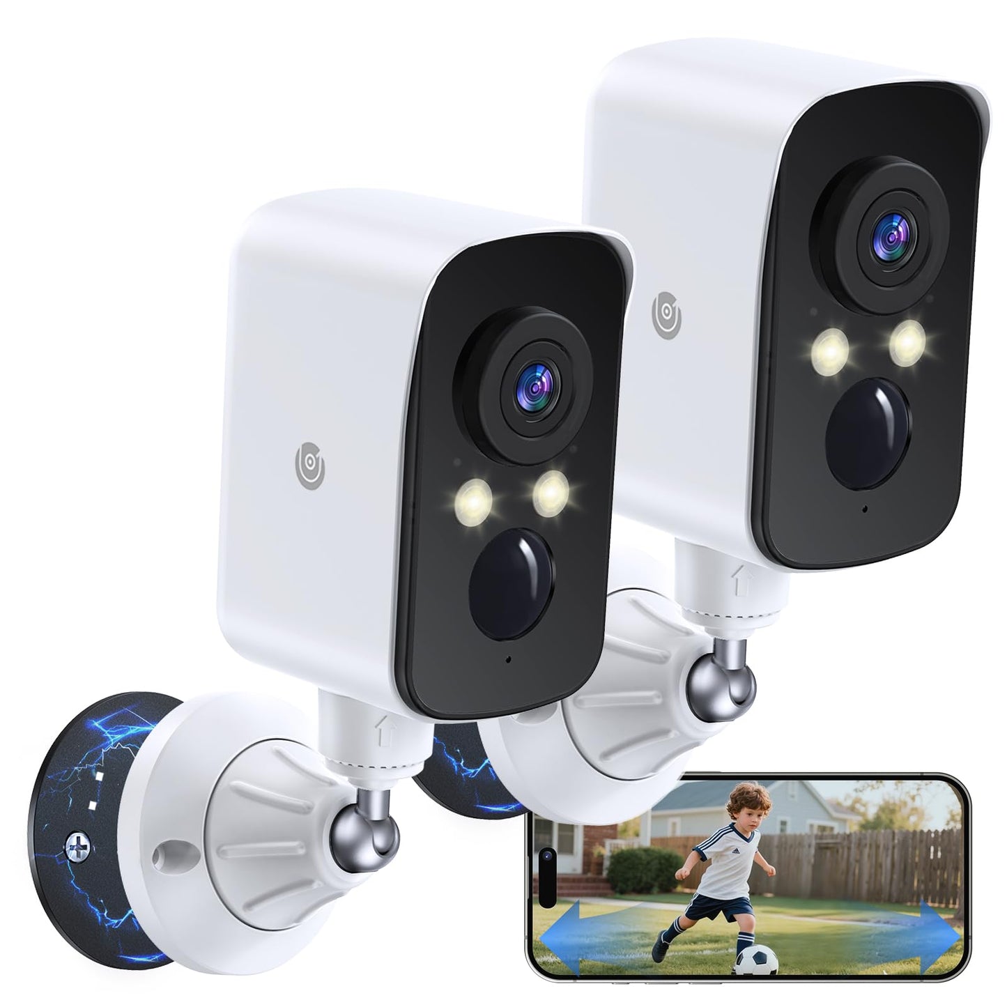 Naseto 360 View Wireless Outdoor Security Camera, No Subscription Free 7-Day Cloud/SD, Pan, AI Detection, Magnetic, Battery Powe