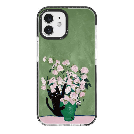 ChiCaseVer for iPhone 11 Case,Vintage Cat & Floral Art on Green Design Pattern Aesthetics,Military-Grade Drop Protection, Artist
