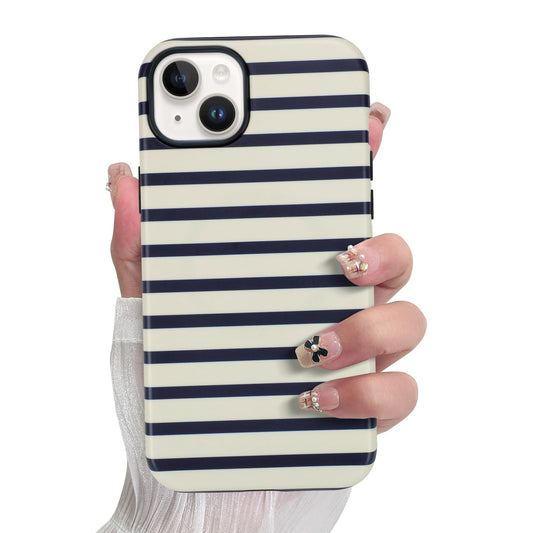 SOKAD Magnetic Horizontal Stripes Phone Case for iPhone 15, Cute Navy Blue Striped Line Pattern Compatible with Magsafe Matte Pr