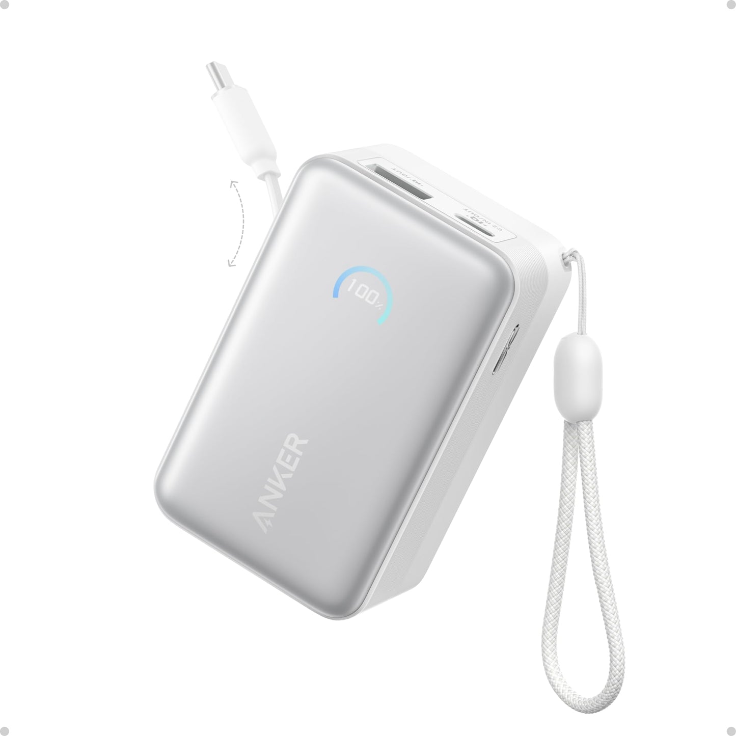 Anker Nano Portable Charger, 45W 10000mAh with 2.3 ft Retractable Cable, Compact Power Bank, Travel Essential Phone Battery Pack