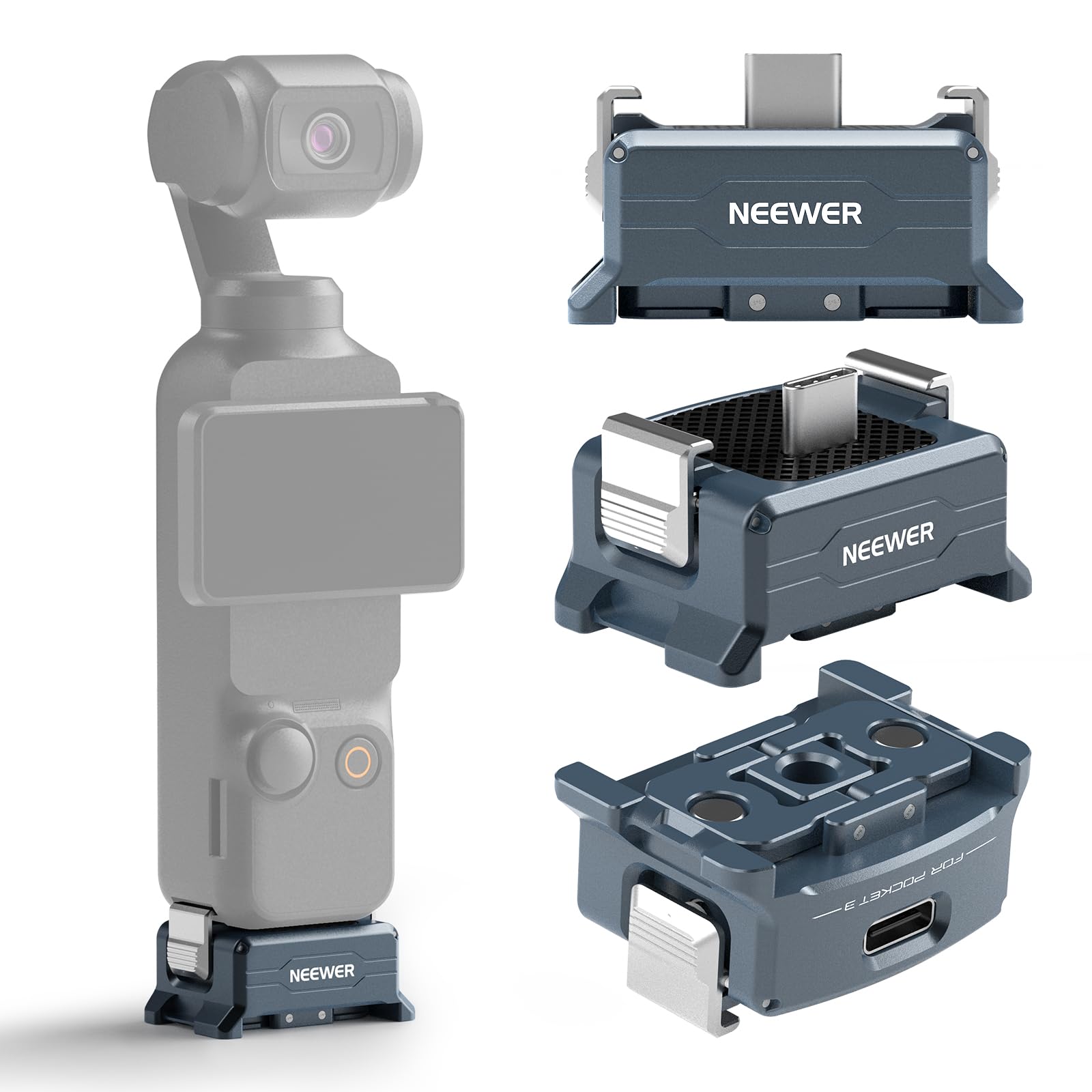 NEEWER Charging Adapter Base Compatible with DJI Osmo Pocket 3 Gimbal, Type C Charging with 1/4 Thread Arca Type Dovetail, Magne