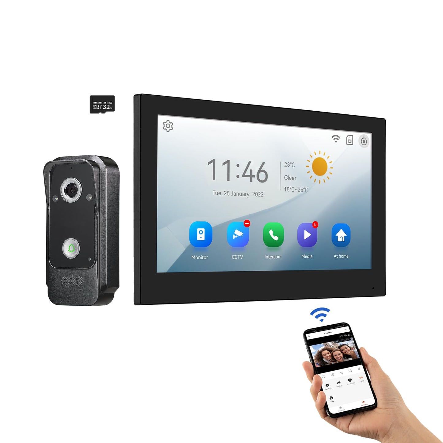 Wifi Wired Video Doorbell System (Wiring Required), 10 Inch High-Definition Monitor +Ring Camera, Support Two-Way Intercom Tuya