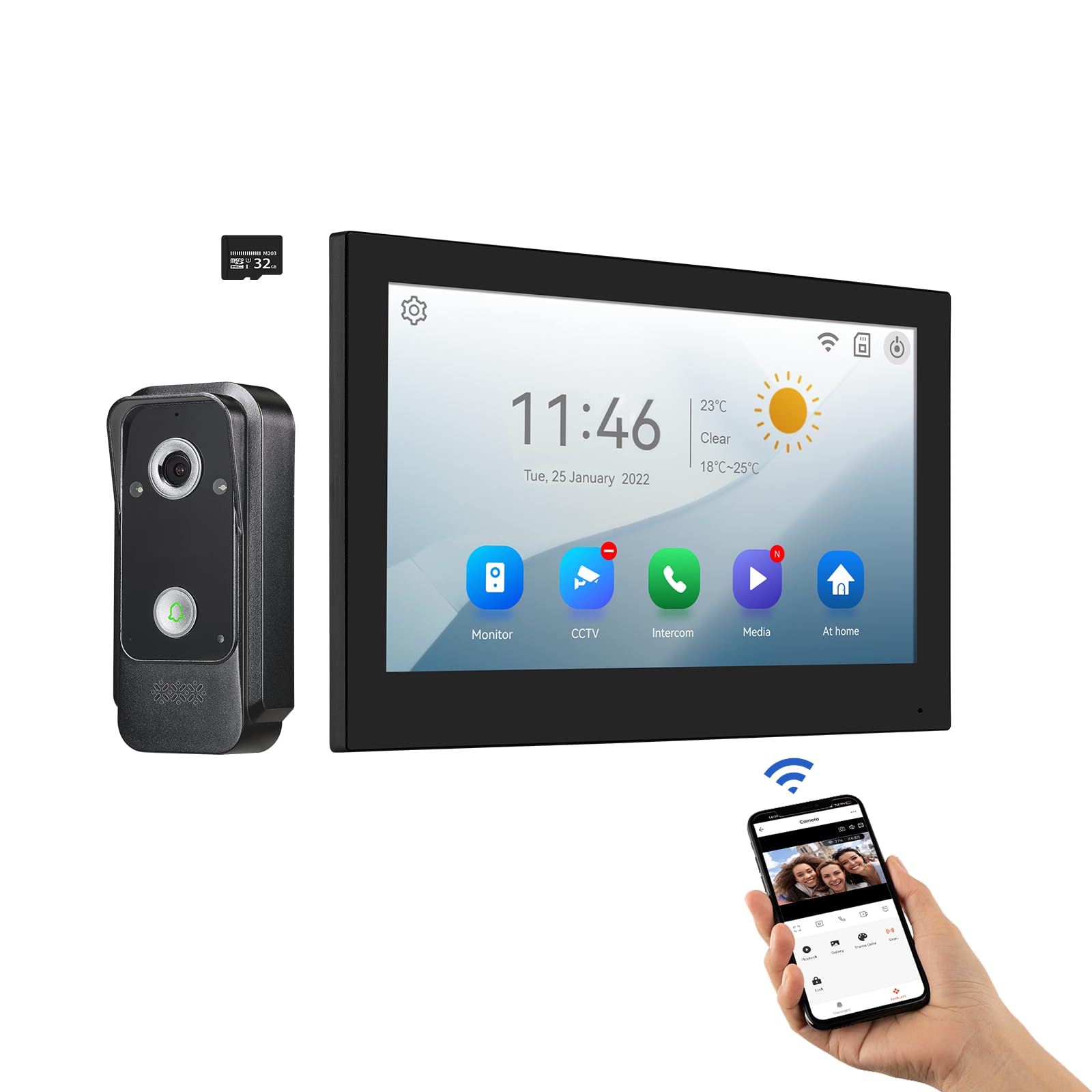 Wifi Wired Video Doorbell System (Wiring Required), 10 Inch High-Definition Monitor +Ring Camera, Support Two-Way Intercom Tuya